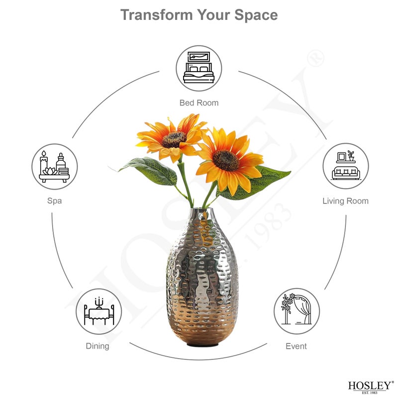 Hosley's 8.75" High Silver Finish Hammered Metal Vase. Ideal Gift for Floral Arrangements Weddings, Special Events, Aromatherapy,Spa, Reiki, Meditation O4 - Image 4